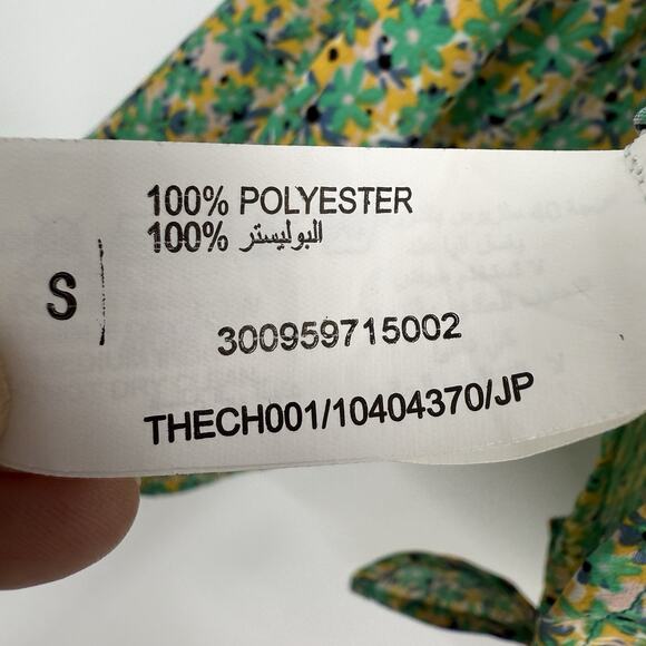 Nuon Tie waist crop Blouse size Small Green Ditzy Flowers Long Sleeve Button up - Picture 11 of 13